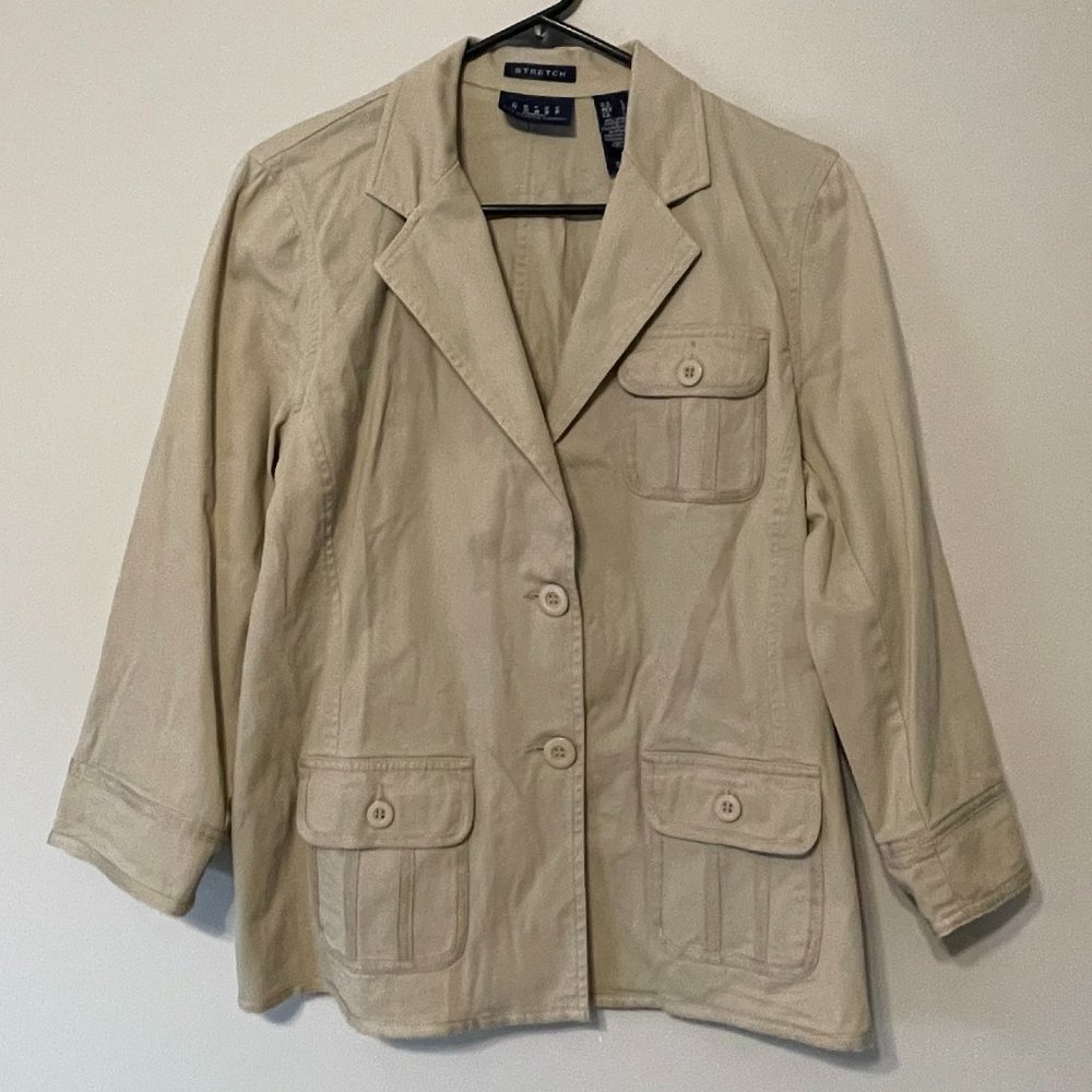 Crazy Horse Stretch Women's Large Button-Front Long-Sleeve Blazer Jacket Coat